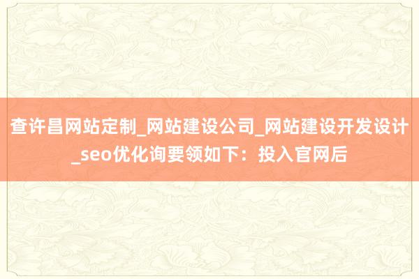 查许昌网站定制_网站建设公司_网站建设开发设计_seo优化询要领如下：投入官网后